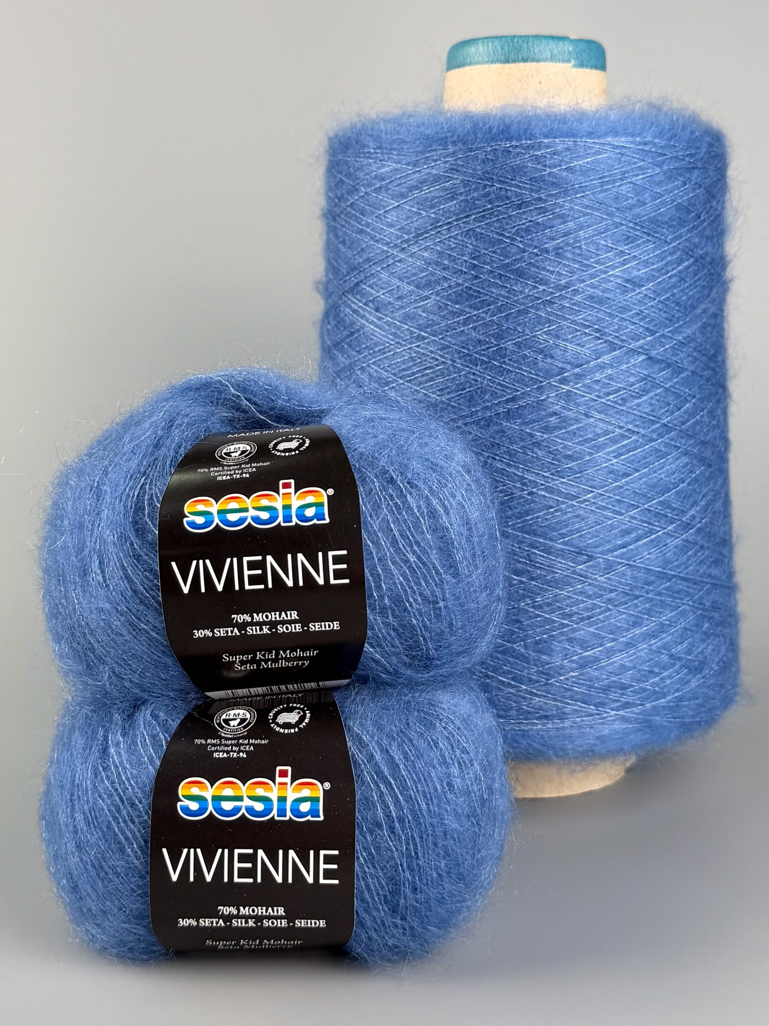 Manifattura Sesia Art. Vivienne 850 m / 100 g – Fil en kid mohair et soie de mûrier col. Bleu denim 1765 photo 3
